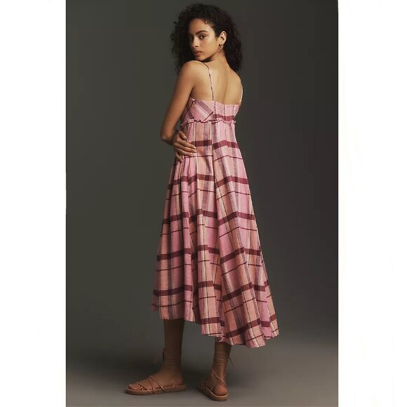 Brand New Maeve Linen Pleated-Waist Hanky-Hem Midi Dress - Picture 2 of 9